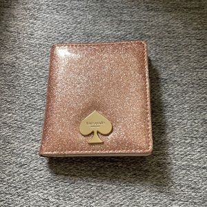Kate Spade mini wallet. Rose glitter, gold detail.